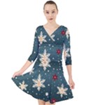 Snowflakes Winter Snow Quarter Sleeve Front Wrap Dress