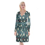 Snowflakes Winter Snow Long Sleeve Velvet Front Wrap Dress