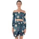Snowflakes Winter Snow Off Shoulder Top with Skirt Set