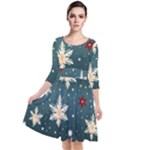 Snowflakes Winter Snow Quarter Sleeve Waist Band Dress