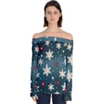 Snowflakes Winter Snow Off Shoulder Long Sleeve Top