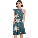 Snowflakes Winter Snow Cocktail Party Halter Sleeveless Dress With Pockets