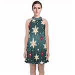 Snowflakes Winter Snow Velvet Halter Neckline Dress 