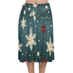 Snowflakes Winter Snow Velvet Flared Midi Skirt