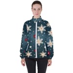 Snowflakes Winter Snow Women s High Neck Windbreaker
