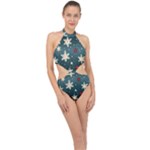 Snowflakes Winter Snow Halter Side Cut Swimsuit