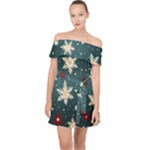 Snowflakes Winter Snow Off Shoulder Chiffon Dress