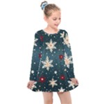 Snowflakes Winter Snow Kids  Long Sleeve Dress