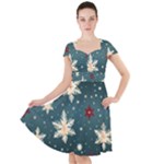 Snowflakes Winter Snow Cap Sleeve Midi Dress