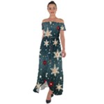 Snowflakes Winter Snow Off Shoulder Open Front Chiffon Dress