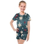 Snowflakes Winter Snow Kids  Mesh T-Shirt and Shorts Set