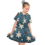Snowflakes Winter Snow Kids  Short Sleeve Shirt Dress