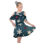 Snowflakes Winter Snow Kids  Shoulder Cutout Chiffon Dress