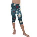 Snowflakes Winter Snow Kids  Lightweight Velour Capri Leggings 