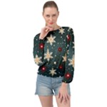 Snowflakes Winter Snow Banded Bottom Chiffon Top