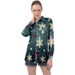 Snowflakes Winter Snow Long Sleeve Satin Shirt
