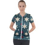 Snowflakes Winter Snow Short Sleeve Zip Up Jacket