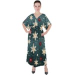 Snowflakes Winter Snow V-Neck Boho Style Maxi Dress