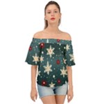 Snowflakes Winter Snow Off Shoulder Short Sleeve Top
