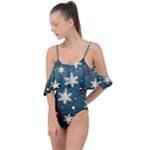 Snowflakes Winter Snow Drape Piece Swimsuit