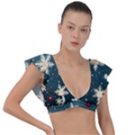 Snowflakes Winter Snow Plunge Frill Sleeve Bikini Top