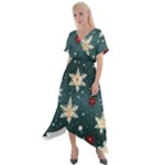 Snowflakes Winter Snow Cross Front Sharkbite Hem Maxi Dress
