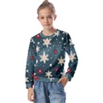 Snowflakes Winter Snow Kids  Long Sleeve T-Shirt with Frill 