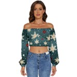 Snowflakes Winter Snow Long Sleeve Crinkled Weave Crop Top