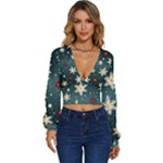 Snowflakes Winter Snow Long Sleeve Deep-V Velour Top