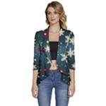 Snowflakes Winter Snow Women s 3/4 Sleeve Ruffle Edge Open Front Jacket