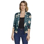 Snowflakes Winter Snow Women s Draped Front 3/4 Sleeve Shawl Collar Jacket