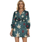 Snowflakes Winter Snow V-Neck Placket Mini Dress