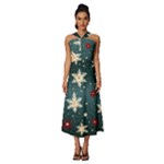 Snowflakes Winter Snow Sleeveless Cross Front Cocktail Midi Chiffon Dress
