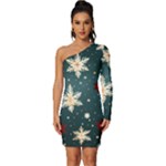 Snowflakes Winter Snow Long Sleeve One Shoulder Mini Dress