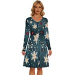 Snowflakes Winter Snow Long Sleeve Dress With Pocket