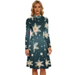 Snowflakes Winter Snow Long Sleeve Shirt Collar A-Line Dress