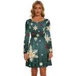 Snowflakes Winter Snow Long Sleeve Wide Neck Velvet Dress