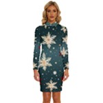 Snowflakes Winter Snow Long Sleeve Shirt Collar Bodycon Dress