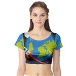 Spaceship Design Short Sleeve Crop Top
