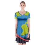 Spaceship Design Short Sleeve V-neck Flare Dress