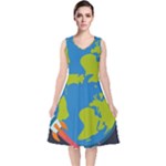 Spaceship Design V-Neck Midi Sleeveless Dress 