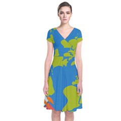 Short Sleeve Front Wrap Dress 