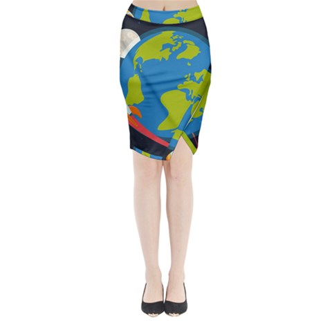 Spaceship Design Midi Wrap Pencil Skirt from ArtsNow.com