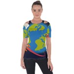 Spaceship Design Shoulder Cut Out Short Sleeve Top