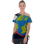 Spaceship Design Off Shoulder Tie-Up T-Shirt