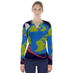 Spaceship Design V-Neck Long Sleeve Top