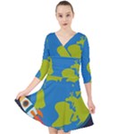 Spaceship Design Quarter Sleeve Front Wrap Dress