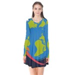 Spaceship Design Long Sleeve V-neck Flare Dress