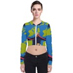 Spaceship Design Long Sleeve Zip Up Bomber Jacket