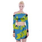 Spaceship Design Off Shoulder Top with Mini Skirt Set